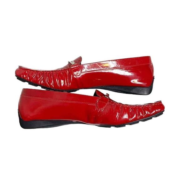 Vintage Stuart Weitzman Moccasins Loafers Patent Red Leather Silver Buckle 9.5 - Picture 5 of 11